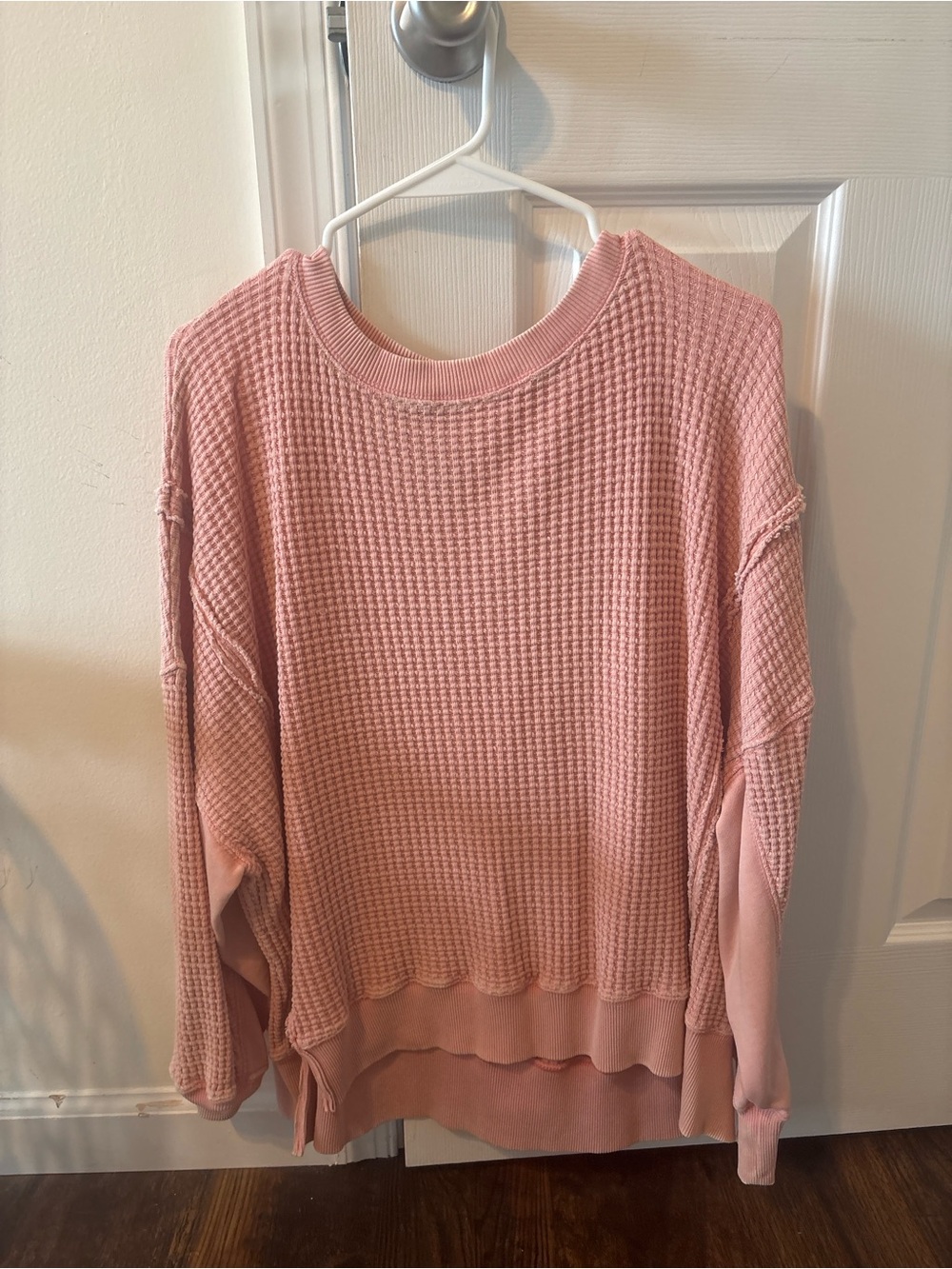 American Eagle Outfitters Pink Waffle Crewneck Pullover